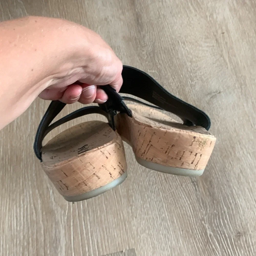 Korks Tidal Sandals Women's Size 8.5 M‎ Shoes Slides Double Strap Black Leather